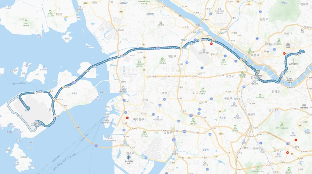 6001번 인천공항버스 전체 노선도